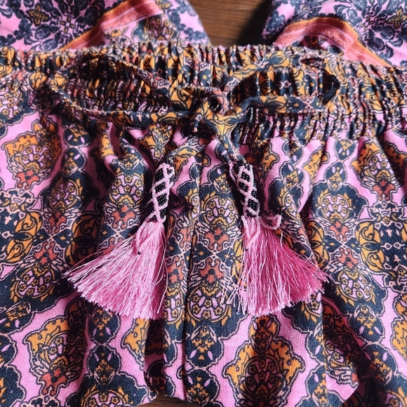 Roamans Plus 18W Linen Blend Pink Orange Geometric Boho Chic Pull-on Shorts - Picture 6 of 8